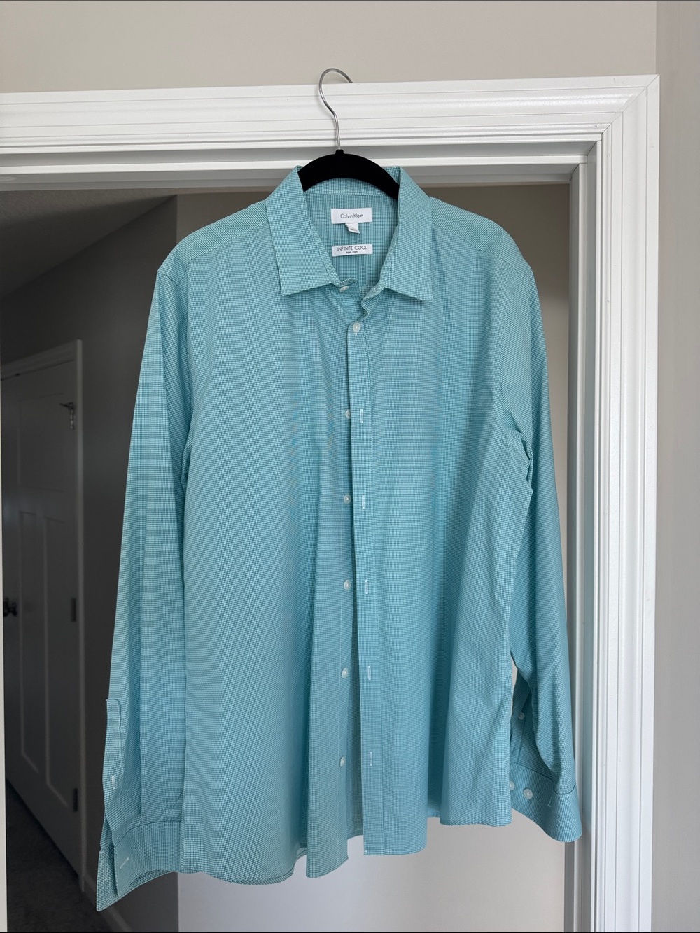 Calvin Klein Men's Teal-Blue Long Sleeve Dress Shirt